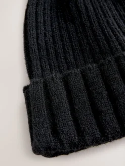 Next Black Rib Knit Pom Hat Outlet