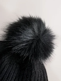 Next Black Rib Knit Pom Hat Outlet