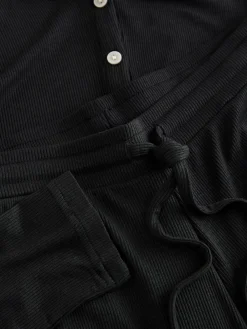 Next Ribbed Long Sleeve Pyjamas Black New