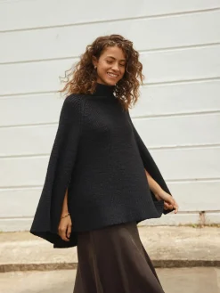 Next Black Roll Neck Ribbed Knitted Poncho Sale