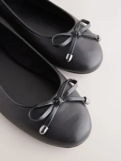 Next Round Toe Leather Ballerina Shoes Black Hot
