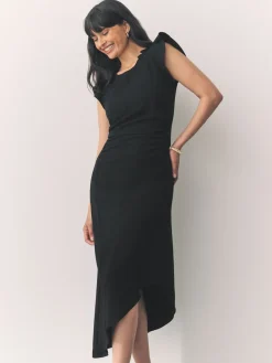 Next Black Ruched Short Sleeve Midi Dress Outlet