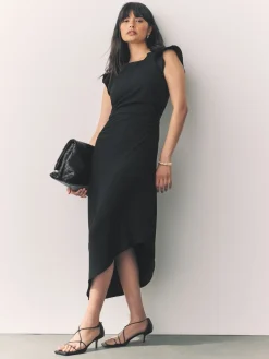 Next Black Ruched Short Sleeve Midi Dress Outlet