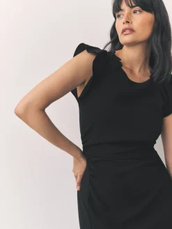Next Black Ruched Short Sleeve Midi Dress Outlet