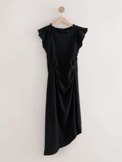 Next Black Ruched Short Sleeve Midi Dress Outlet