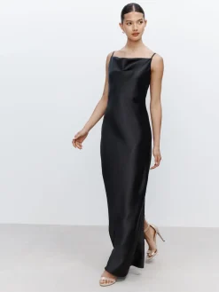 Next Black Satin Cowl Neck Wedding Guest Bridesmaid Maxi Dress Best
