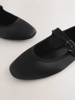 Next Forever Comfort Round Toe Buckle Detail Mary Jane Shoes Black Satin Best