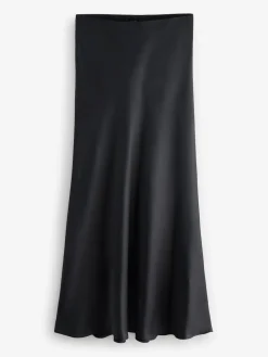 Next Black Satin Midi Skirt Sale