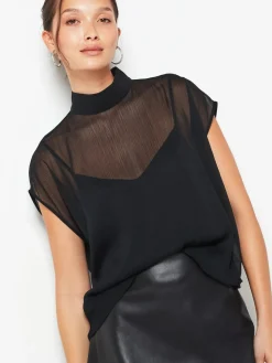 Next Black Sheer Layer Cap Sleeve Top Online