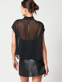 Next Black Sheer Layer Cap Sleeve Top Online