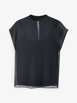Next Black Sheer Layer Cap Sleeve Top Online