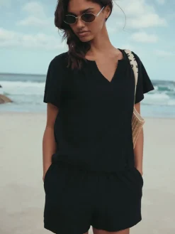 Next Black Shirred Jersey Shorts Sale