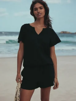 Next Black Shirred Jersey Shorts Sale