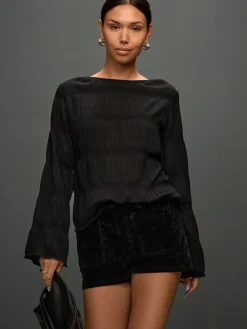 Next Shirred Long Sleeve Crew Neck Top Black Discount