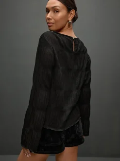 Next Shirred Long Sleeve Crew Neck Top Black Discount