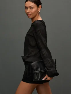 Next Shirred Long Sleeve Crew Neck Top Black Discount