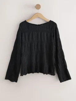 Next Shirred Long Sleeve Crew Neck Top Black Discount