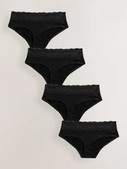 Next Black Short Cotton Lace Knickers 4 Pack Clearance