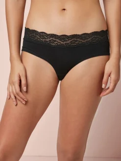 Next Black Short Cotton Lace Knickers 4 Pack Clearance