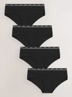 Next Short Cotton Logo Knickers 4 Pack Black Discount