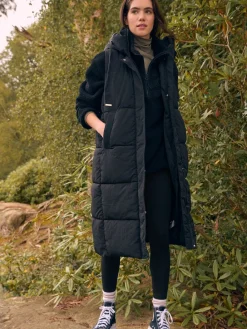 Next Black Shower Resistant Knit Collar Hooded Padded Gilet Sale