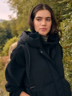 Next Black Shower Resistant Knit Collar Hooded Padded Gilet Sale