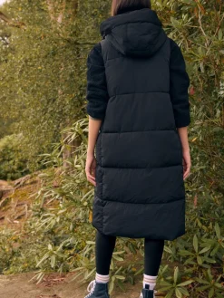 Next Black Shower Resistant Knit Collar Hooded Padded Gilet Sale