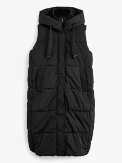 Next Black Shower Resistant Knit Collar Hooded Padded Gilet Sale