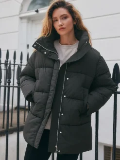 Next Shower Resistant Mid Length Padded Coat Black New