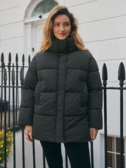 Next Shower Resistant Mid Length Padded Coat Black New