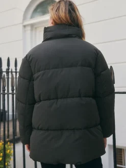 Next Shower Resistant Mid Length Padded Coat Black New