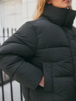 Next Shower Resistant Mid Length Padded Coat Black New