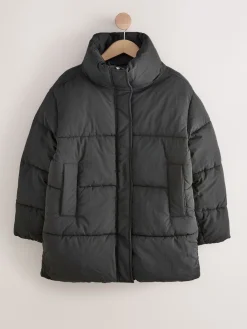 Next Shower Resistant Mid Length Padded Coat Black New