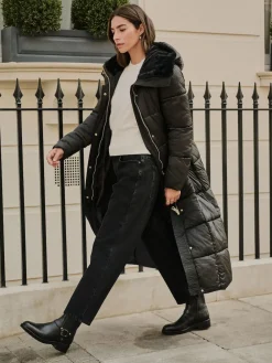 Next Shower Resistant Padded Longline Coat Black