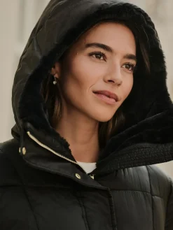 Next Shower Resistant Padded Longline Coat Black