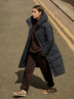 Next Black Shower Resistant Padded Hooded Longline Coat Outlet