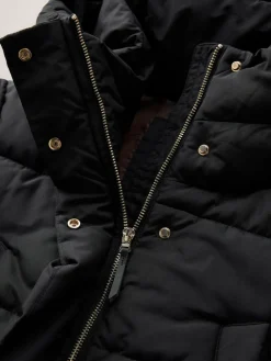 Next Black Shower Resistant Padded Hooded Longline Coat Outlet