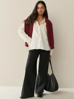 Next Slim Lift and Shape Wide Leg Jeans Black Clearance