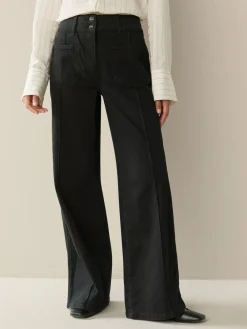 Next Slim Lift and Shape Wide Leg Jeans Black Clearance