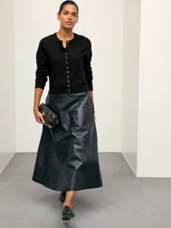 Next Black Slim Supersoft Crew Neck Cardigan with Wool Discount