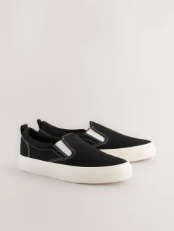 Next Black Slip On Canvas Skater Trainers