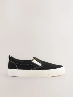 Next Black Slip On Canvas Skater Trainers