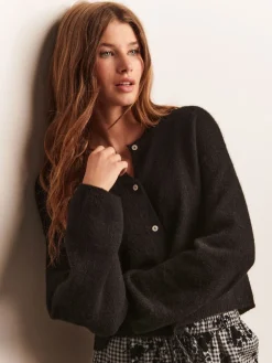 Next Soft Touch Crew Neck Knitted Cardigan With Wool Black Outlet