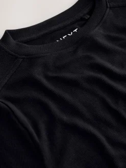 Next Black Soft Touch Lightweight Ribbed Long Sleeve T-Shirt with TENCEL™ Lyocell Hot