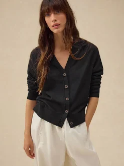 Next Black Soft Touch V-Neck Cotton Rich Button Up Cardigan Hot