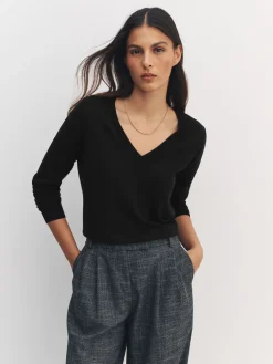 Next Black Soft Touch V-Neck Cotton Rich Jumpers 2 Pack New