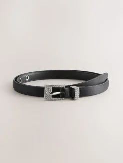 Next Black Sparkle Buckle Satin Skinny Belt Best