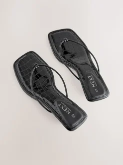 Next Black Square Toe Post Low Heels Best