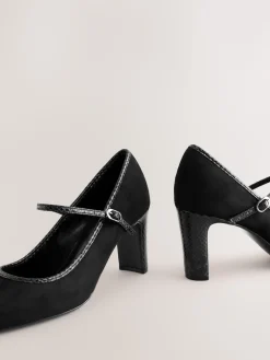 Next Standard Fit Round Toe Mary Jane Block Court Shoes Black Sale