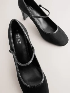 Next Standard Fit Round Toe Mary Jane Block Court Shoes Black Sale